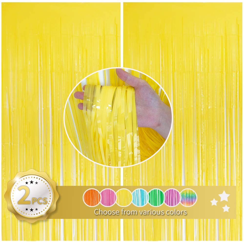BEISHIDA 2Pcs Yellow Door Streamer, Yellow Backdrop, Foil Fringe Curtains Metallic Tinsel, for Halloween Backdrop Birthday Wedding Baby Shower Party
