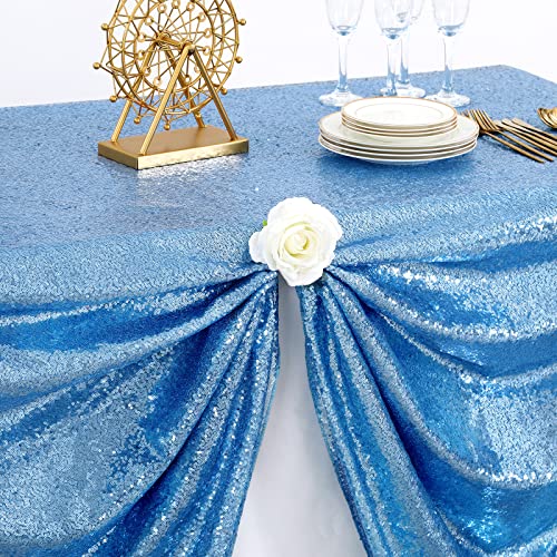 Image of B-COOL Sequin Tablecloth Glitter Rectangle Table Cloth Wedding Party Table Drape Baby Blue Restaurant Kitchen Linen 50x80 inches