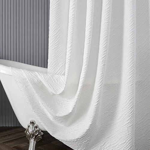 Cortina de ducha blanca, cortina de ducha con textura geométrica 3D en relieve, cortinas de ducha de tela lavable para baño, juego de cortina de