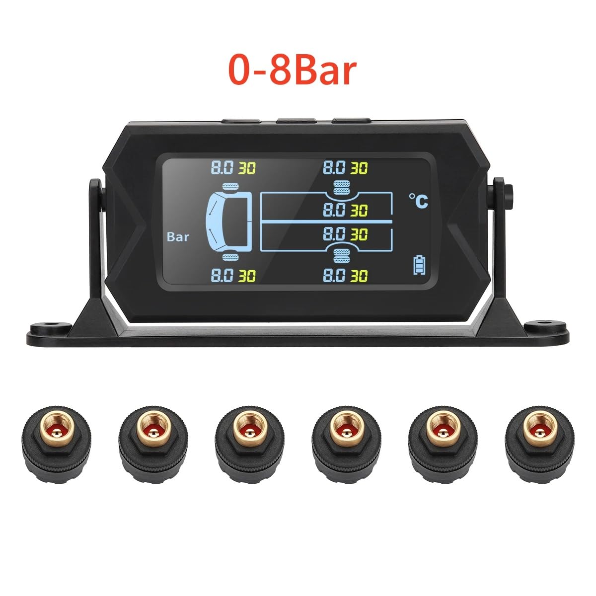 Tpms 0-8 0-16 Bar 116 217 PSI Grande Schermo 180 Gradi Regolabile 6 Ruote for Camion Sensore di Sistema monitoraggio della Pressione dei Pneumatici(116)