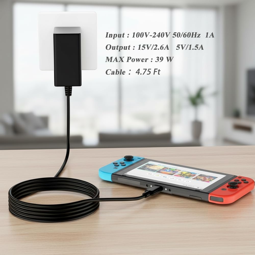 TV Dock Station Set for Swtich, 3-in-1 Replacement Switch TV Docking Station with 39W Charger and 1080P HDMI for Switch Console - Image 4