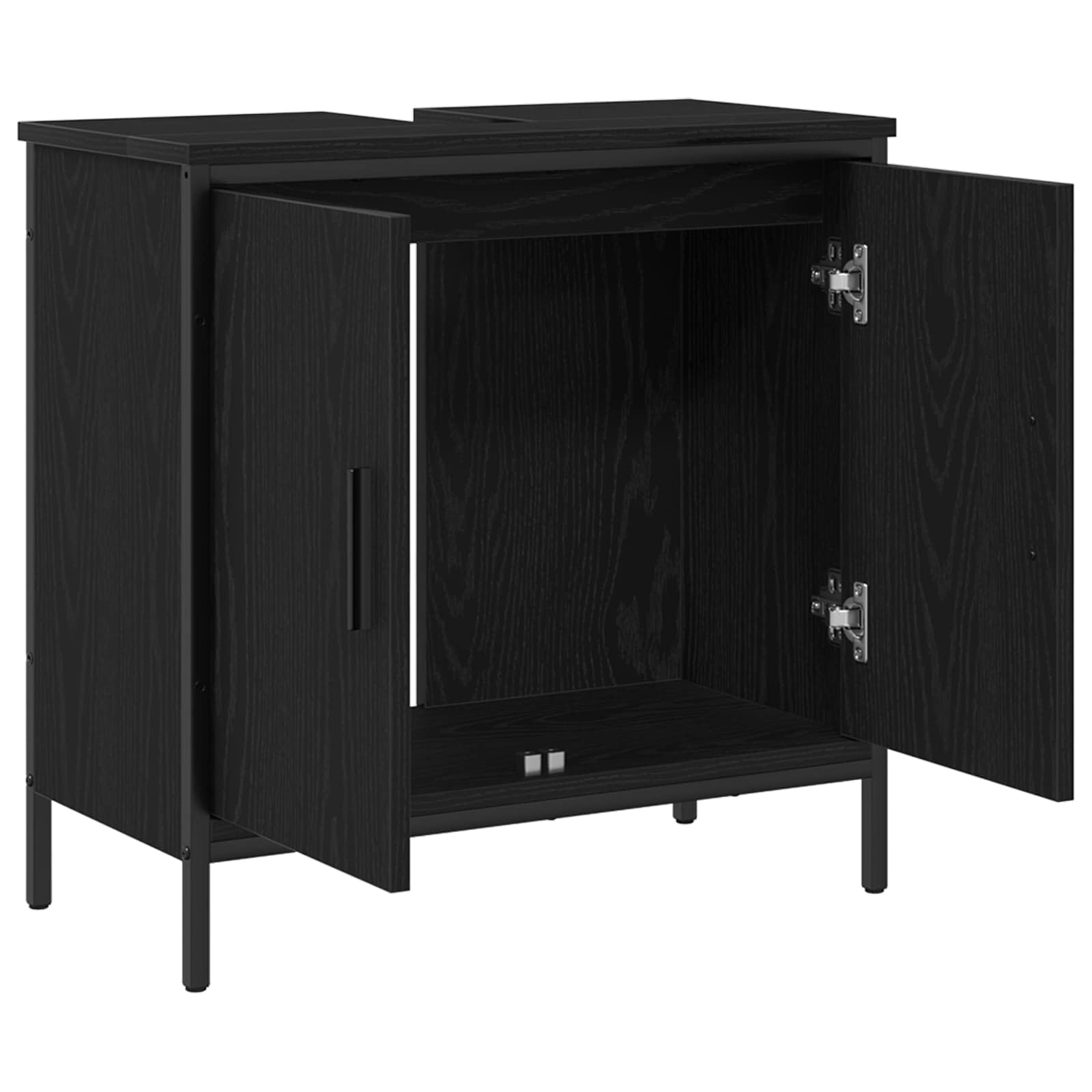Meuble de lavabo avec porte - Aspect chêne noir - En bois - 60 x 30 x 60 cm - Montage mural - Meuble de salle de bain - Meuble de salle de bain - Commode pour invités - Étagère WC