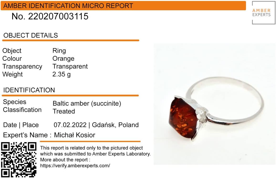 Sterling Silver and Baltic Honey Amber Square Ring "Nelda"