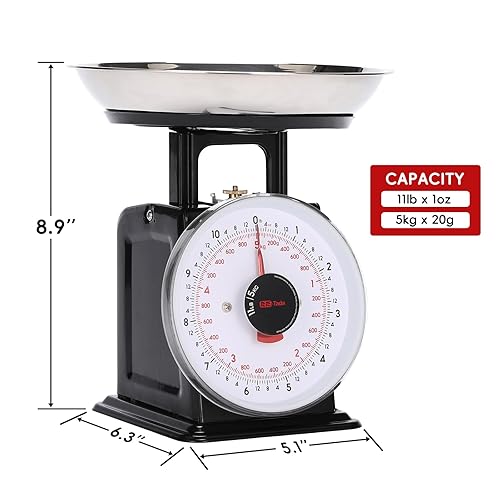 Miniatura 6 de Tada Escala mecánica de alimentos de cocina analógica de 11 lb con esfera de pesaje con cuenco