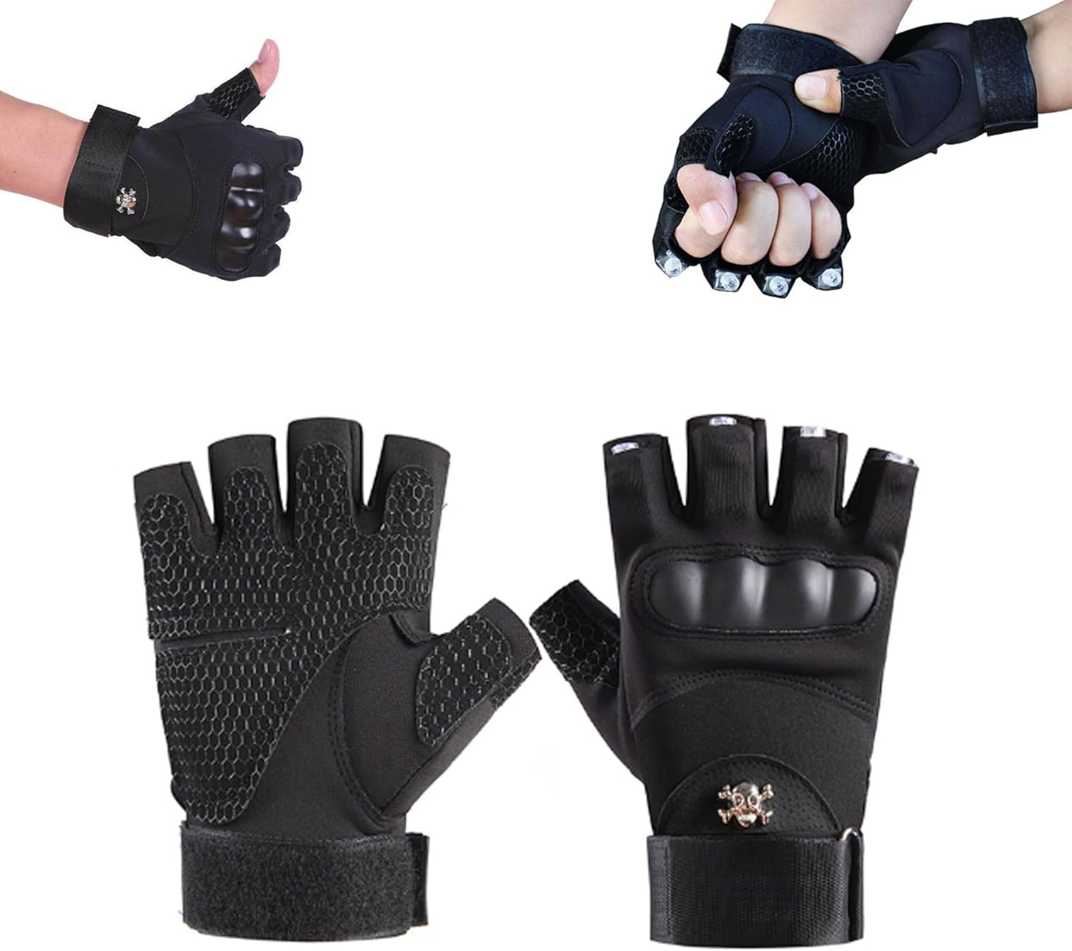 LED Flashlight Waterproof Gloves for Men, Women & Kids - Gloves with Lights on Fingertips for Fishing, Camping, DIY & More (White, Black)