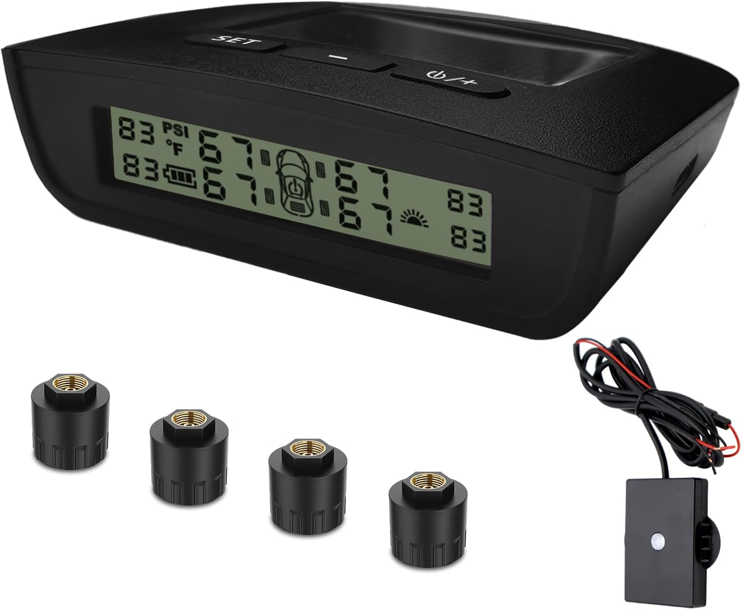 RV Tire Pressure Monitoring System 0-99PSI 4 Sensor, Solar TPMS Sensors Set of 4,6 Alerts tpms for Car/Truck/Trailer,Auto Sleep Mode,Easy to Install Long Distance