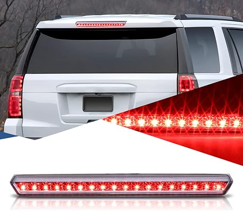 Auto Dynasty Luz trasera LED completa de tercera luz trasera de freno compatible con Chevy Suburban Tahoe 15-20, montaje alto, carcasa cromada lente