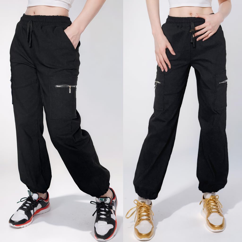 Nuofengkudu Tobilleros Pantalones Cargo Mujer 4 Bolsillos Elasticos Cintura Alta Joggers Harem Pantalon Deportivos Sueltos Casual Comodos Jogging Sweatpants Moda Punk