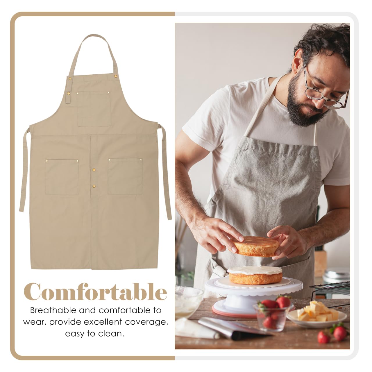 SEWACC Delantal de lona, delantal de chef con correas ajustables y bolsillos grandes para alfarería, overol de cerámica, cocina, horneado, jardinería, ver fotos, 128X67cm