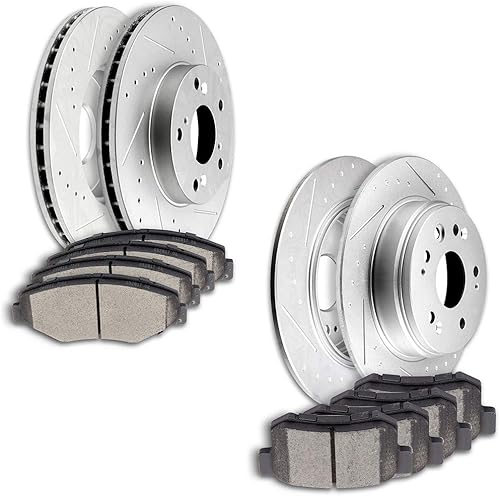 ECCPP - Juego de pastillas de freno para rotores de freno discos delanteros y traseros y pastillas de cerámica para Honda CR-V 2002 2003 2004