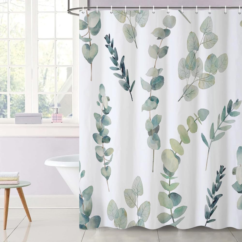 Uiiooazy Cortina de Ducha de Hoja Eucalipto, Cortinas de Ducha Verde Oro Abstracto Planta Cortinas de Baño Antimoho Impermeable Lavable Tejido de Poliéster Cortina Ducha con Ganchos 90x180cm — view 170