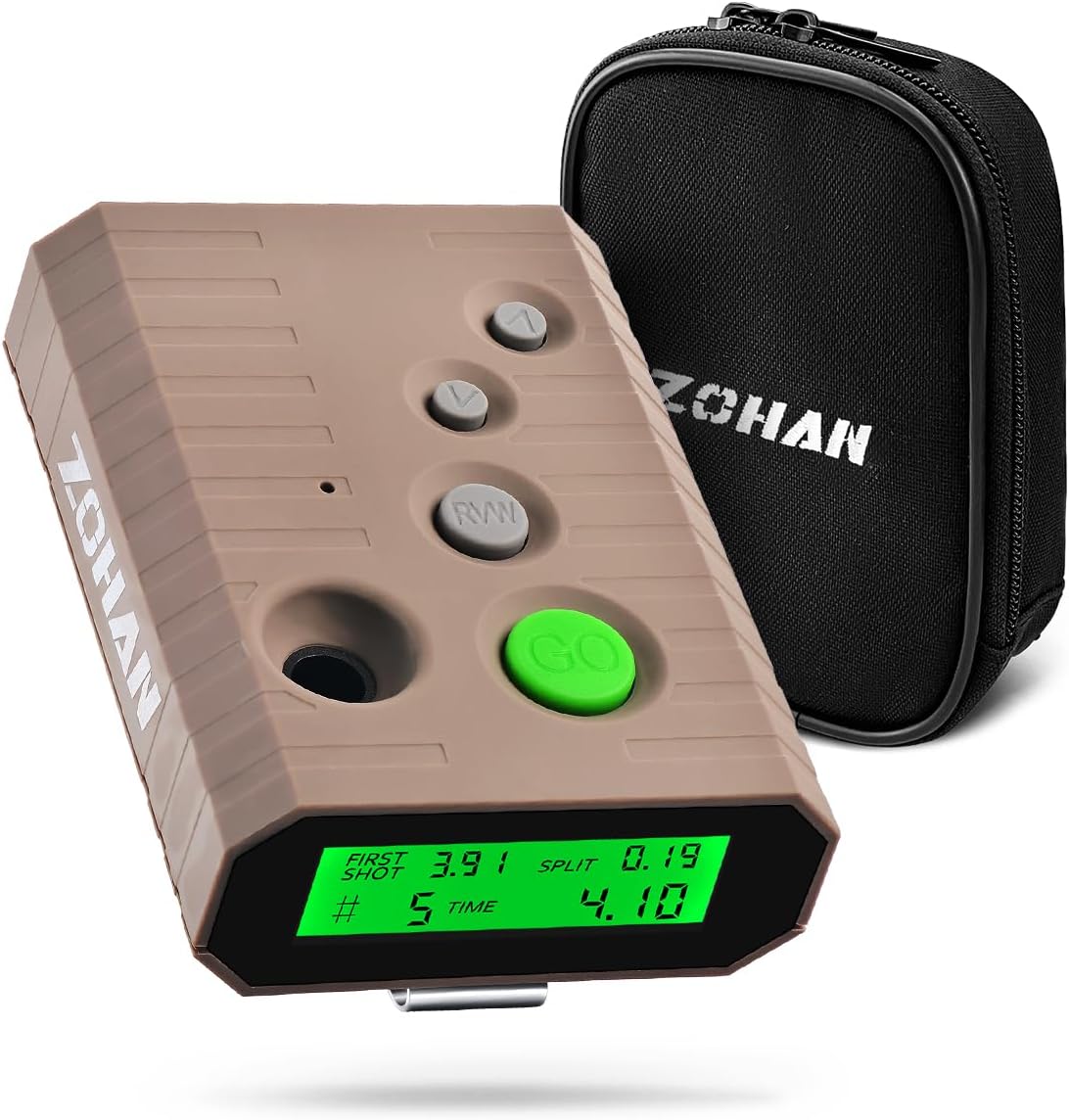 ZOHAN Professional Shot Timer for Shooting Competition, 0.01s Match Grade Sensitivity, High Visibility LCD, 4 Modes, Extra Loud Beeper, Heavy Duty Belt Clip – Tactical Grey