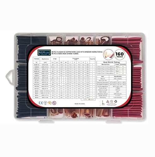 Miniatura 7 de R.C.H.corp 160 tapones de alambre de cobre resistentes de 16 tamaños, 80 terminales de alambre de calibre 80 piezas de tubos termorretráctiles para