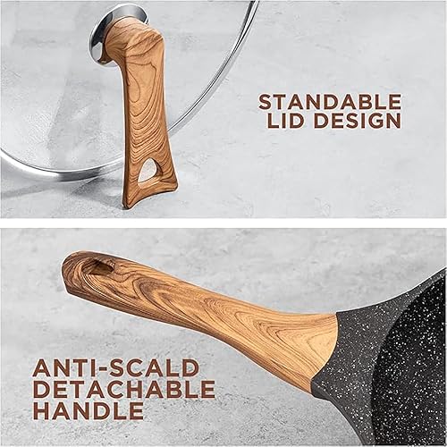 Miniatura 3 de Wok antiadherente y sartén de 12.5 pulgadas con espátula, de aluminio fundido a presión, resistente a los arañazos, wok saludable con tapa