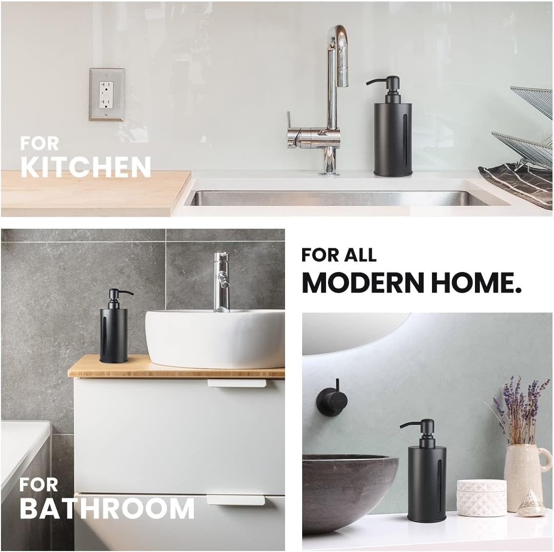 Large Black soap Dispenser for Kitchen & Bathroom, 17.5oz Dish soap Dispenser with Clear Window, Black Stainless Steel Hand Soap Dispenser Pump, Rust-Proof Refillable Countertop Lotion Bottle - Image 3