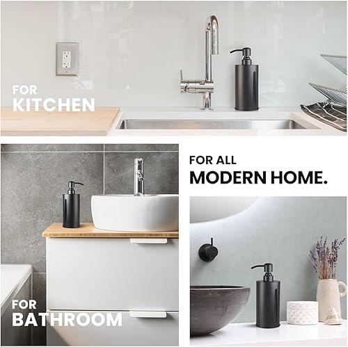 Miniatura 3 de Dispensador de jabón negro para cocina y baño, dispensador de jabón para platos con ventana transparente, bomba dispensadora de jabón de manos de