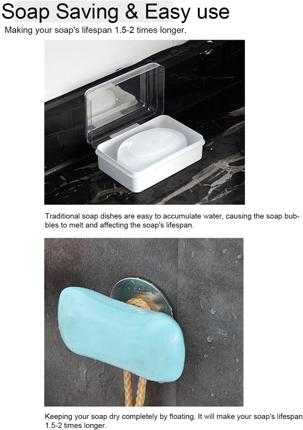 2Pcs Magnetic Soap Savers for Bar Soap, Stainless Steel Soap Holder for Shower Wall and Kitchen/Bathroom, Easy Clean, Self-Draining (Silver)