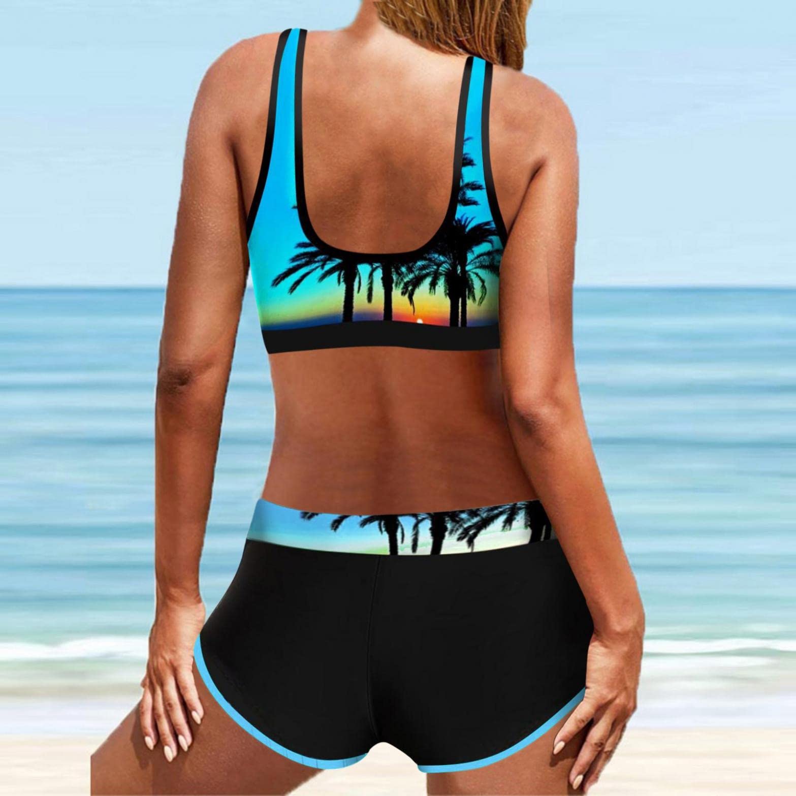 Sheey Verano Bikinis Mujer Dos Piezas Bañador Reductor Barriga Bañadores de Mujer Banador Biquinis Tankinis Bikini,Elegante Gasas Elasticos sin Espalda Flores Push Up Tallas Grandes Fiesta Playa