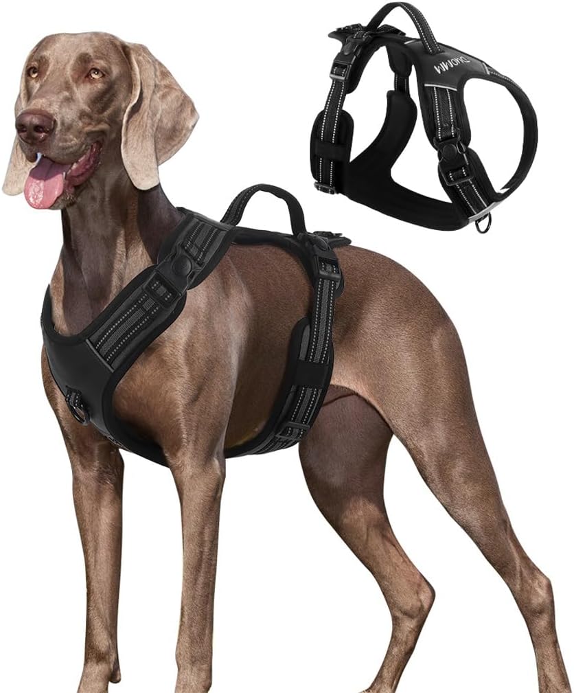 No Pull Dog Harness with Handle - Adjustable Reflective Tactical Vest for Medium & Large Dogs - Comfort Fit Padded Vest for Walking, Hiking, Training - Night Safety (Black, Medium)