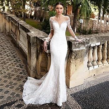 Wedding Dress Women's Formal Lace Bodycon Maxi Prom Dress Mermaid Evening  Gown Elegant Bride Dress Backless V-Neck,White,S/US(4): Buy Online at Best  Price in UAE