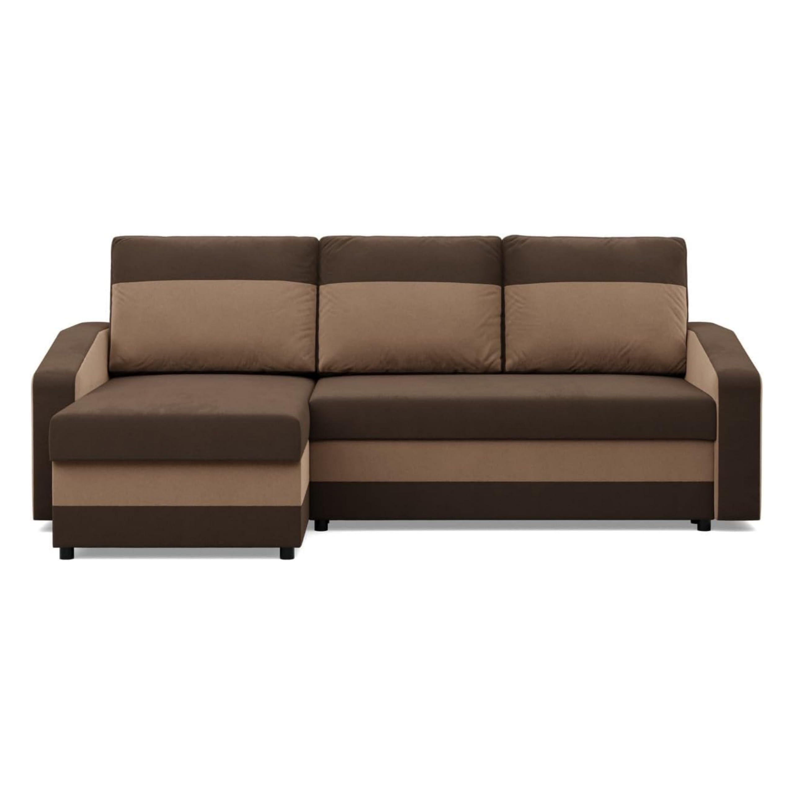 Mebligo - Ecksofa mit Schlaffunktion und Bettkasten Orion, Eckcouch Universelle Seite, Sofa L Form (BxTxH) 231 x 140 x 85 cm, Couch Wohnzimmer, Ecke Sofa, Dunkelbraun + Braun (Mikro 20 + Mikro 48)