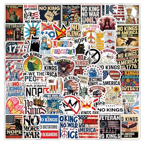 60PCS No Kings Stickers Anti Kings USA Patriotic Stickers Funny Anti Trp Decals Waterproof Vinyl Political Stickers for Bumper Laptop Water Bottle Car Window Tumbler