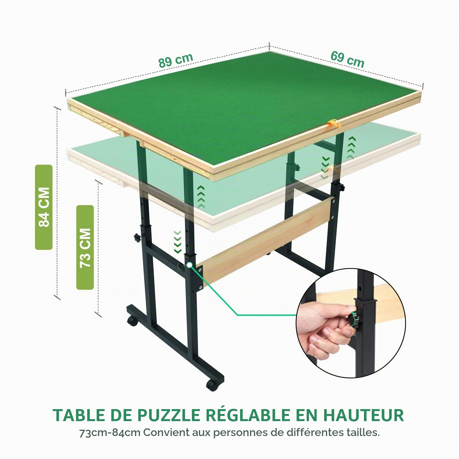 Table de Puzzle Jifenkla 1500 Pièces avec Pieds, 89 x 69 cm, Hauteur et Angle Réglables, Roues, 4 Tiroirs et Couvercle, Cadeau d'Anniversaire pour Adultes