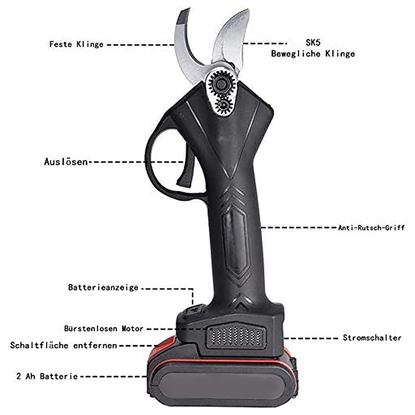 Tijeras de Podar EléCtricas, Podadora de áRboles InaláMbrica de 1,37 Pulgadas de DiáMetro de Corte con 2 BateríAs Recargables de 1,5 Ah y 2 Cuchillas, Podadora de JardineríA,Incision 2.5-3.5cm-110V