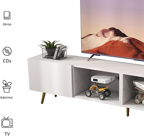 Miniatura 8 de Bonzy Home Soporte de TV LED de 86 pulgadas, centro de entretenimiento moderno de hasta 75, 80, 85 pulgadas, mesa consola de televisión con armarios