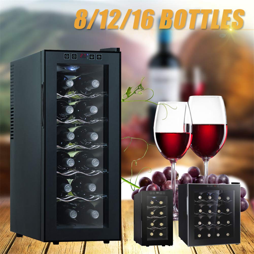 Refrigerador mini bar para 12 botellas de vino de 11-18 °C, control táctil de temperatura ajustable, luces LED, elegante, adecuado para el hogar, bar, fiesta