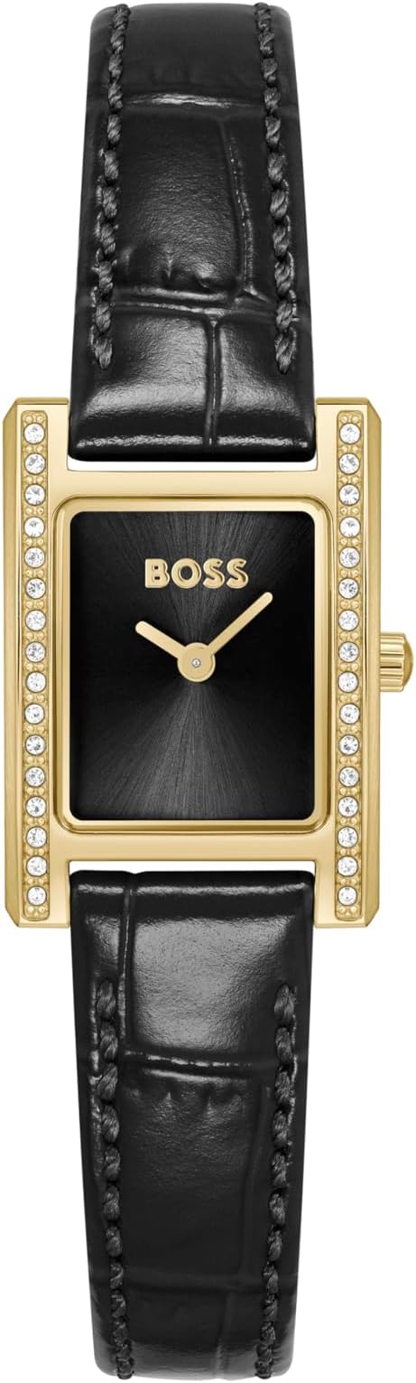 Women's Lucy Precious Watch, Black Leather Strap 3B Modern, Stylish Timepiece - Gift for Her 18.5mm