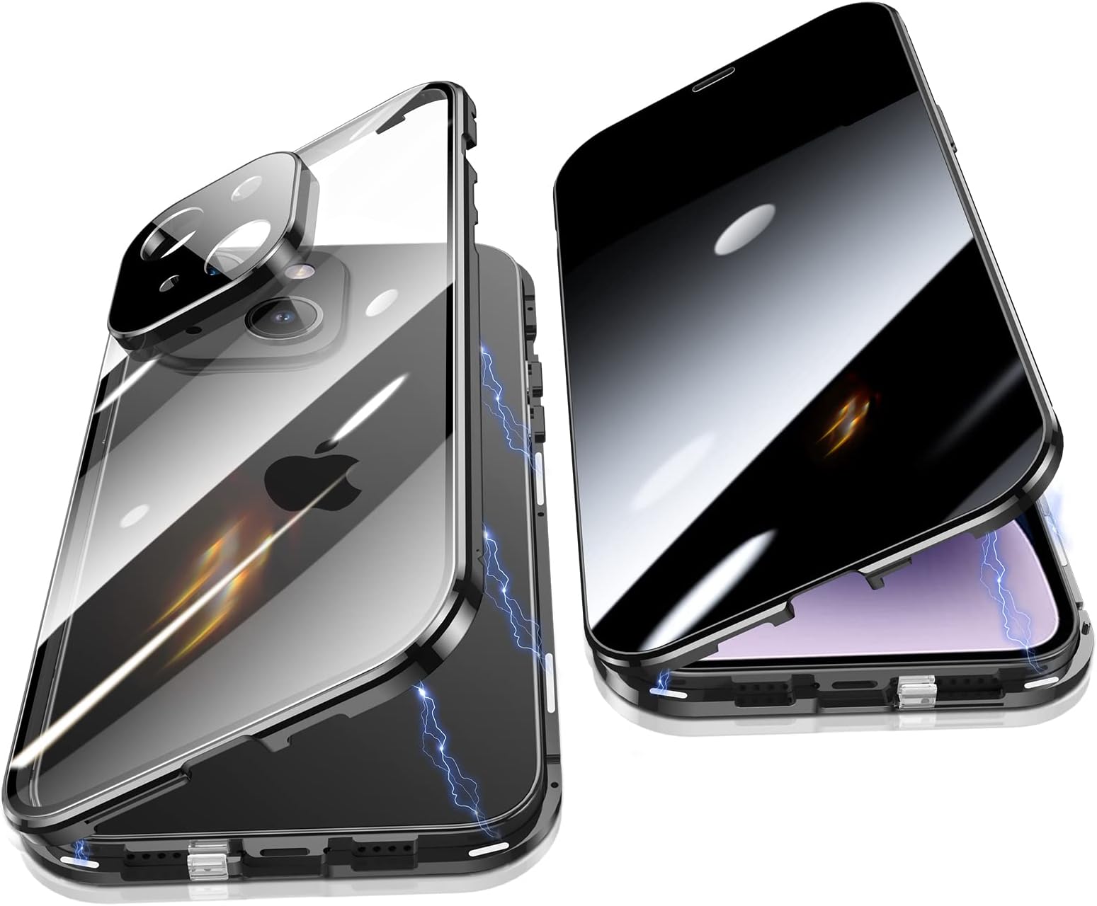 Jonwelsy Anti Peeping Case for iPhone 14 Plus (6.7"), 360 Degree Front and Back Privacy Tempered Glass Cover, Anti SPY Screen, Anti Peep Magnetic Adsorption Metal Bumper for iPhone 14 Plus (Black)