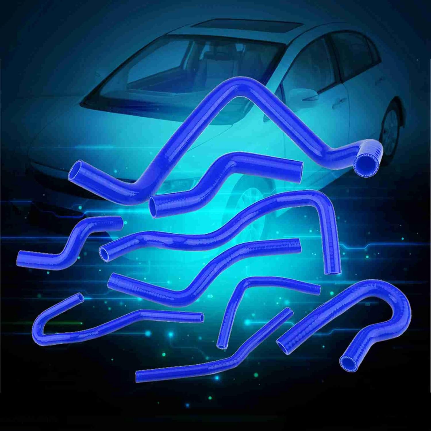 9pcs Silicone Radiator Hose Kit, Water High Temp Resistance, for D15 D16 SOHC EG EK 1992-2000 (Blue)