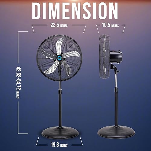 Miniatura 2 de Tornado Ventilador de pedestal oscilante de alta velocidad de 20 pulgadas, 3 velocidades, 5000 CFM, comercial e industrial, certificado UL, motor de