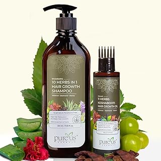 Herbals 10 Herbs in 1 Hair Growth Shampoo & 11 Herbs Keshabooti Growth Oil Combo | Reduces Fall, Boosts Growth | Sulphate, Paraben & Mineral Oil Free (460 ml)