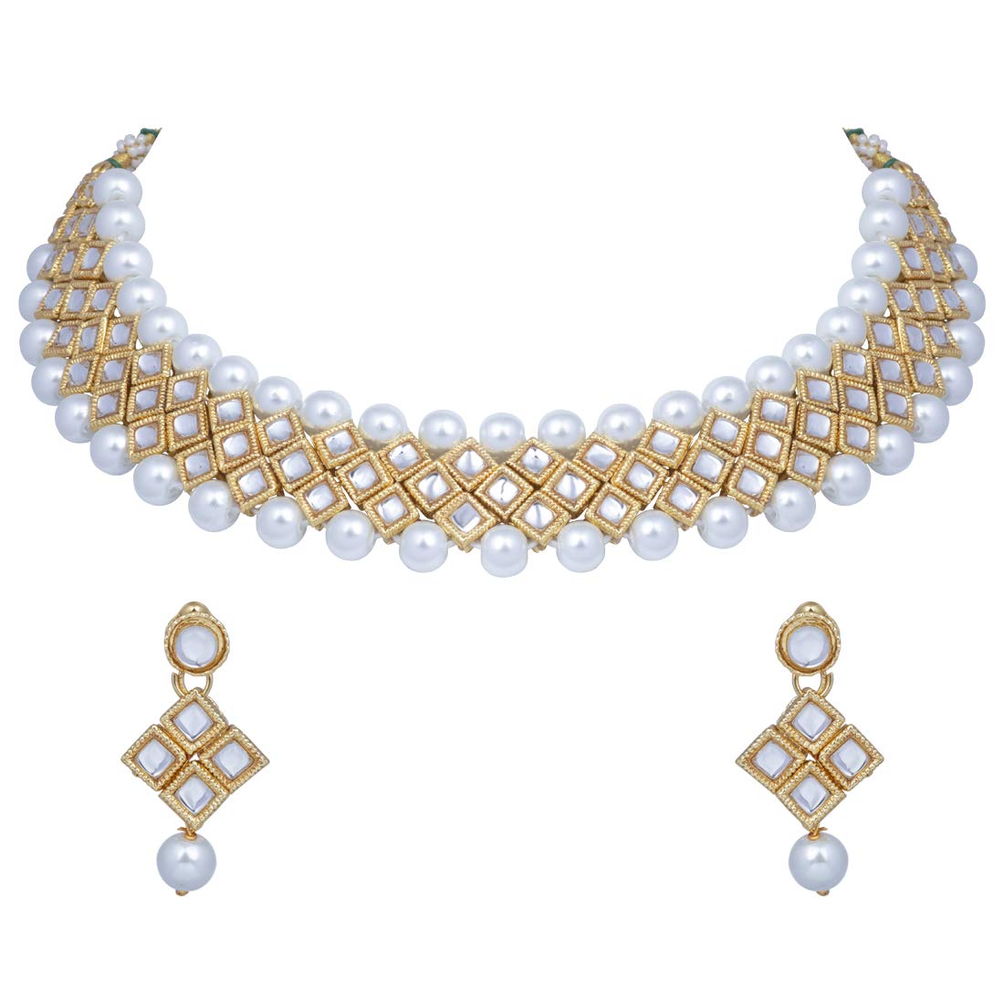 AheliElegant Indian Faux Kundan Studded Necklace Earring Set Bollywood Wedding Party Wear Ethnic Fashion Jewelry for Women