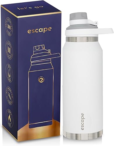 Miniatura 1 de Escape Botella de agua de acero inoxidable aislada de 34 onzas de 1 litro, ideal para entrenamientos, hombres y mujeres, a prueba de fugas con