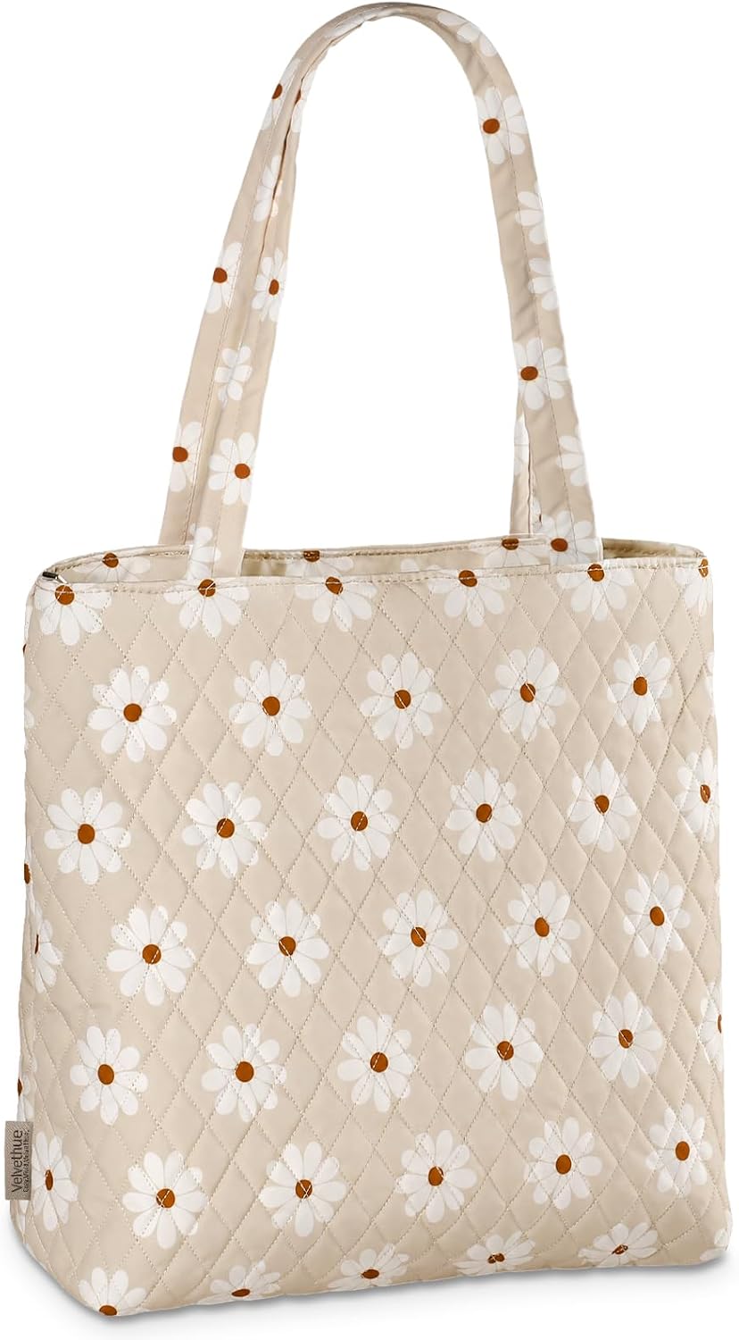 Aesthetic Medium Quilted Tote Bag with Zipper for Women