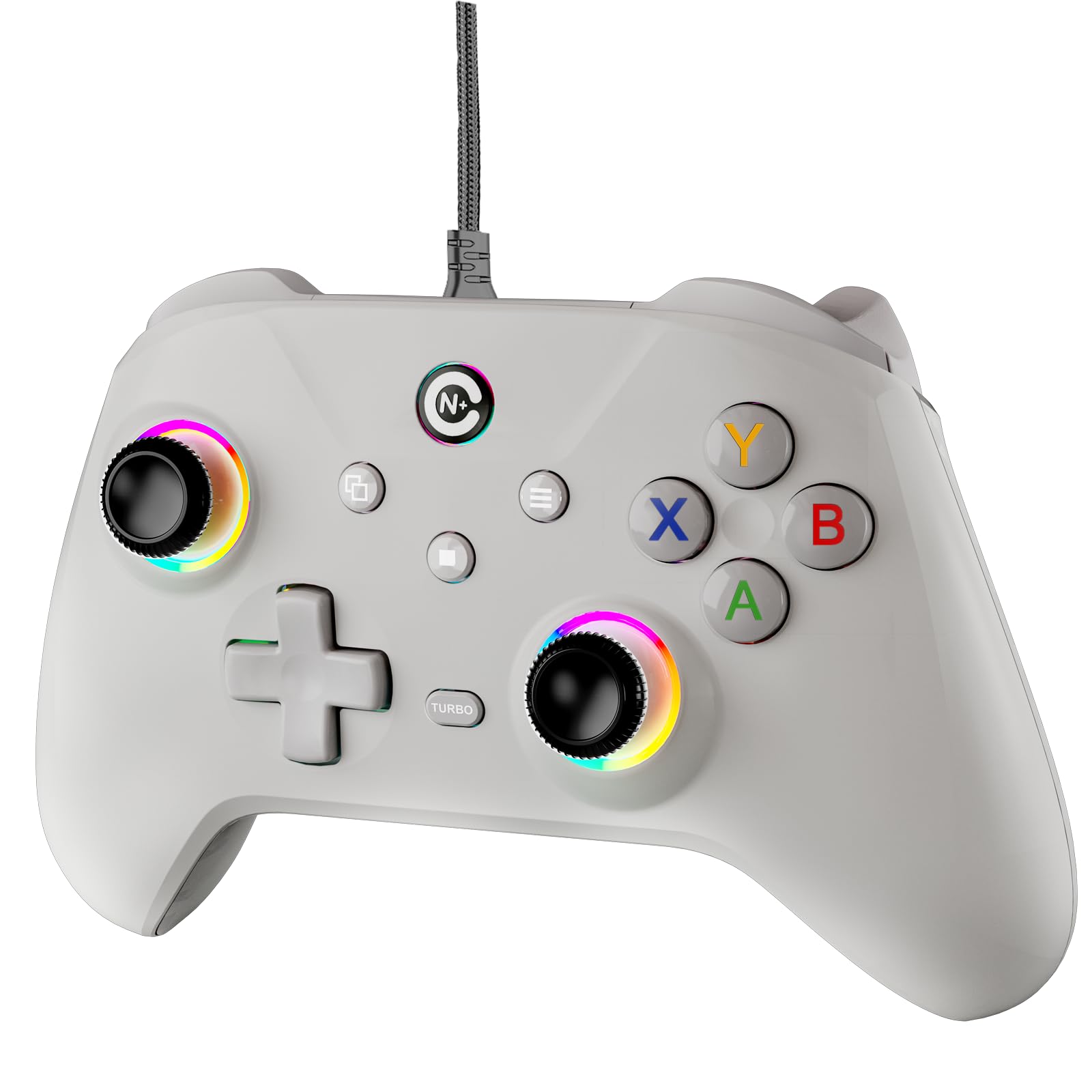 FAHJYXOM Wired PC Game Controller，Enhanced Wired 7.6ft Controller with Hall Trigger/RGB Illumination/High Speed Chip - No Drift - 500HZ Feedback/For Windows 11/10/7/PC, Steam (Gray)