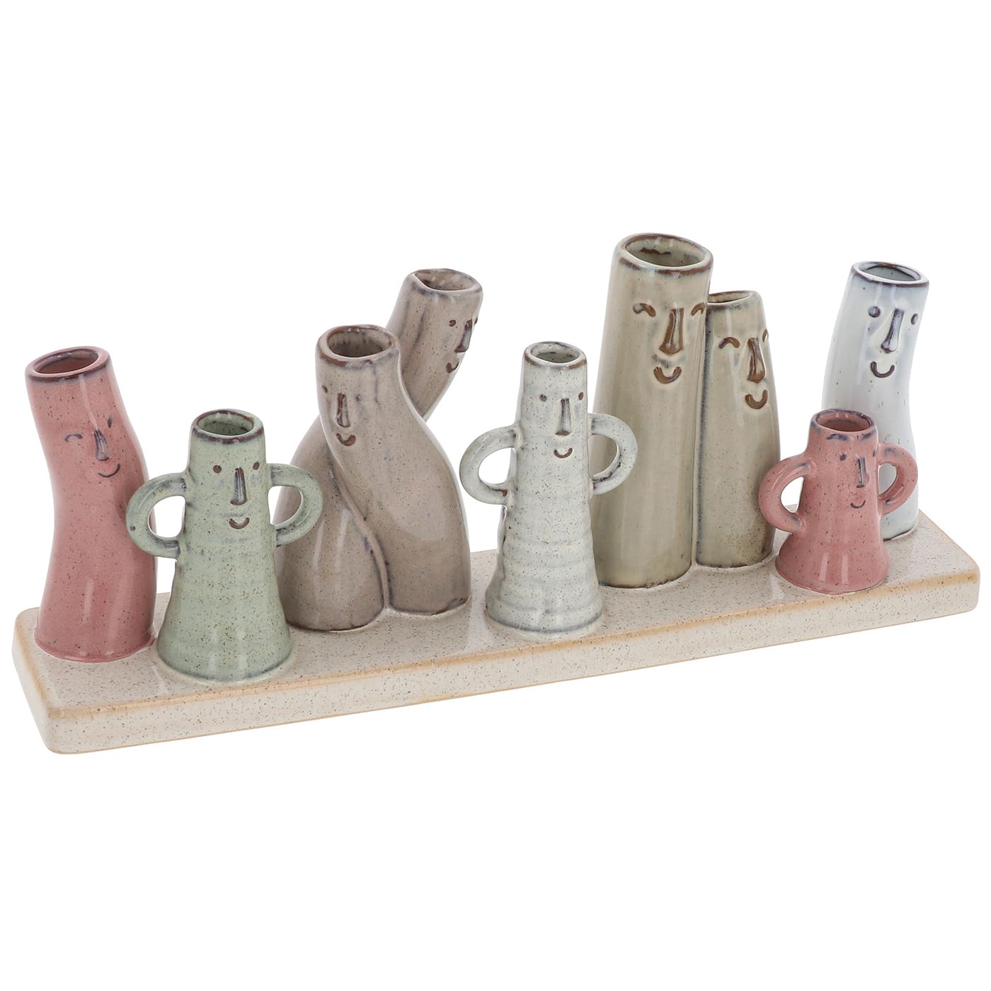 Shudehill Giftware Neutral Petite Pottery Pastel Tones Mini Collection Of Vases - Great For Single Flowers, Dried Arrangements And More (12 Stem Faces)