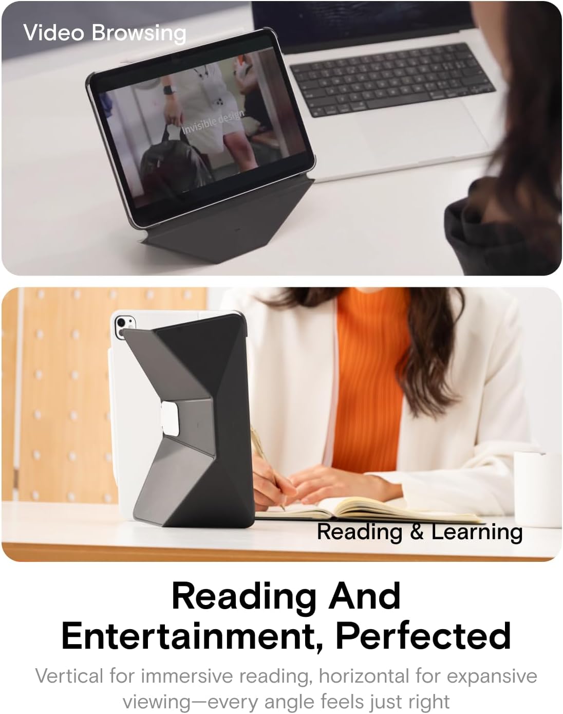 MOFT Dynamic Folio Case for iPad Pro 12.9"(6th/5th/4th/3rd Gen. 2022/2021/2020/2018)-[Reinforced Corner Protection] Stable Slim Magnetic Stand with 20+ Viewing Angles, Misty Cove x Jet Black