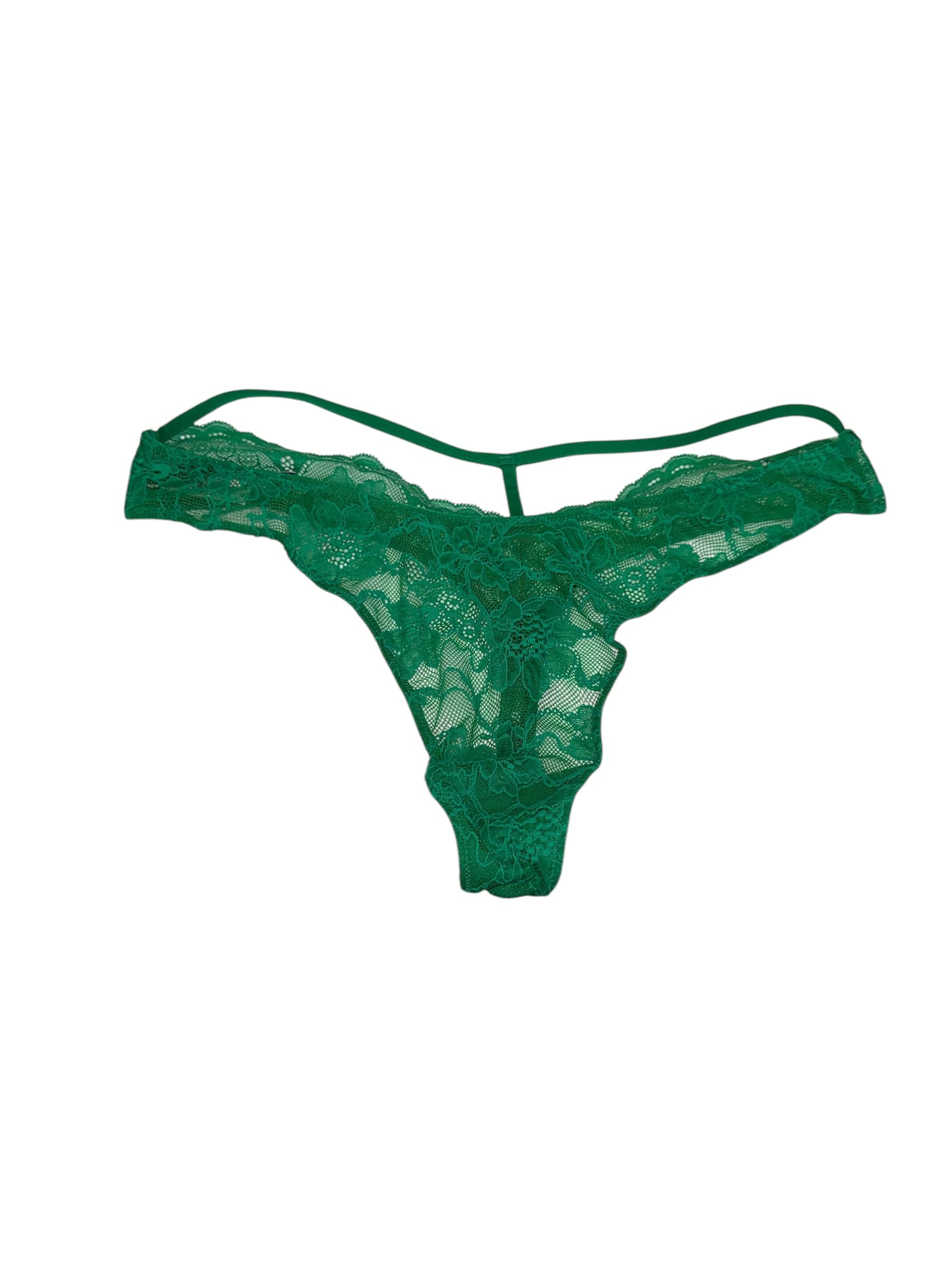 Victorias Secret Y-Back Shine Strap Lace Thong Panty Color Green Size X-Large New