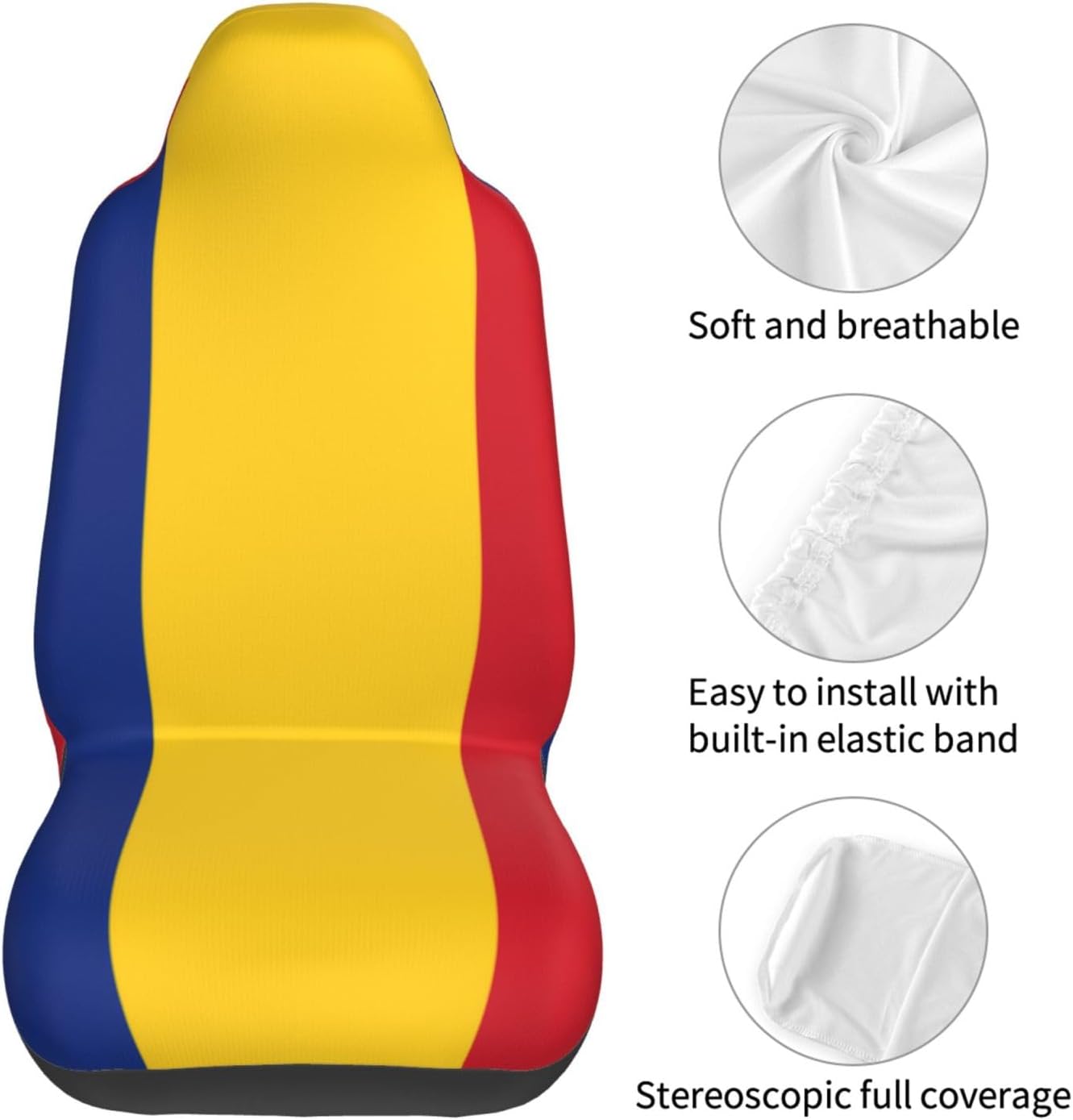 Universal Flag of Romania Printed car seat Covers are Suitable for Most Seats in Trucks, Vans, and Other Similar Vehicles.