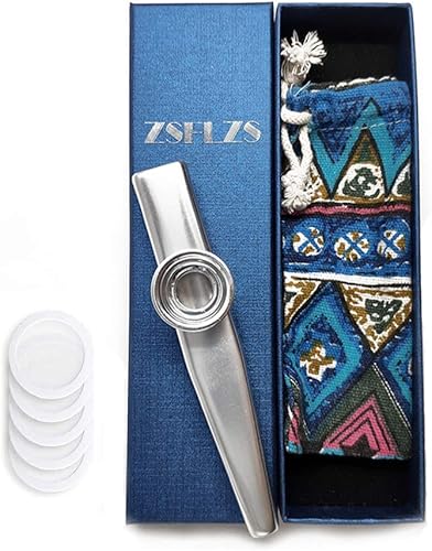 Kazoo de metal con una hermosa caja de regalo, mini instrumento musical para niños y adultos (plata)