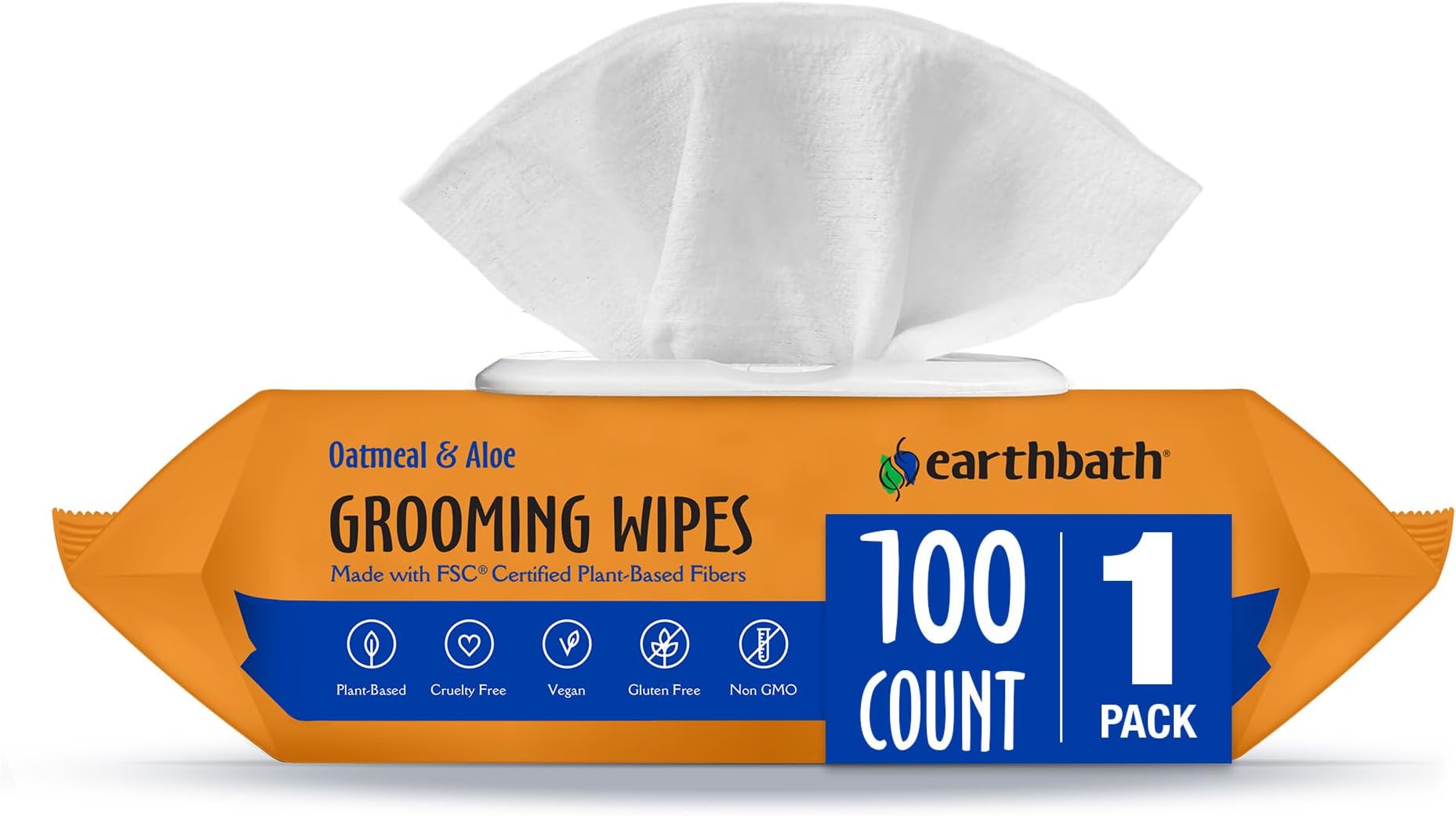 Oatmeal & Aloe Grooming Wipes, Soothing Pet Wipes for Dogs & Cats, Helps Relieve Itchy & Dry Skin, Vanilla & Almond - 100 Wipes