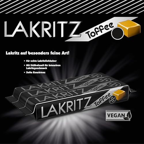 Lakritz-Toffee Kaubonbons mit Süßholzsaft, 3 Stangen Toffees mit Lakritz-Geschmack als Vorratspackung oder Verkaufsdisplay, zartschmelzende Dragees 3 x 41g