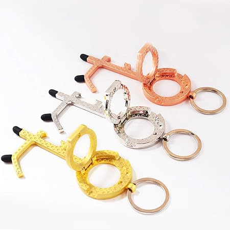 4 In 1 No Touch Door Opener Tool Anti Touch Keychain Tools With 3 Pack Hands Free Door Openers With Stylus Multifunction Key Door Opener For Outdoor Screens Cell Phone Holder Non Retractable