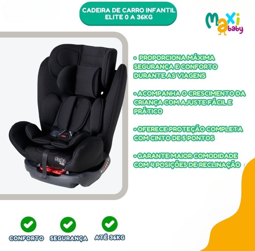 Cadeira de Carro Infantil 0 a 36Kg Elite 4 em 1 - Maxi Baby (Preto)