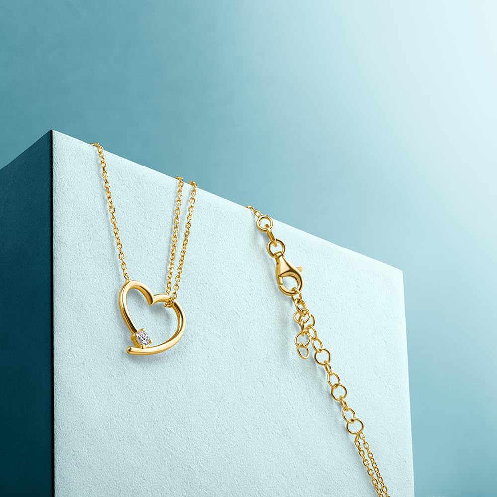 MIORE Collar Mujer Plata de Ley 925 Bañado en Oro de 18K 750 o Collar Mujer Oro Blanco 9 Quilates 375 y Cadena Plata 45cm, Colgante Corazón, Hecho a Mano, Joyas Dorados con Joyero