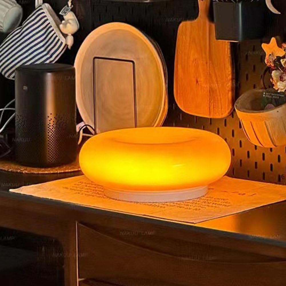 Lampada da Comodino in Legno di Ciambella, Tavolo in Vetro variabile, 3 Temperature di Colore, con Telecomando e Interruttore cablato, connessione di Ricarica USB per la